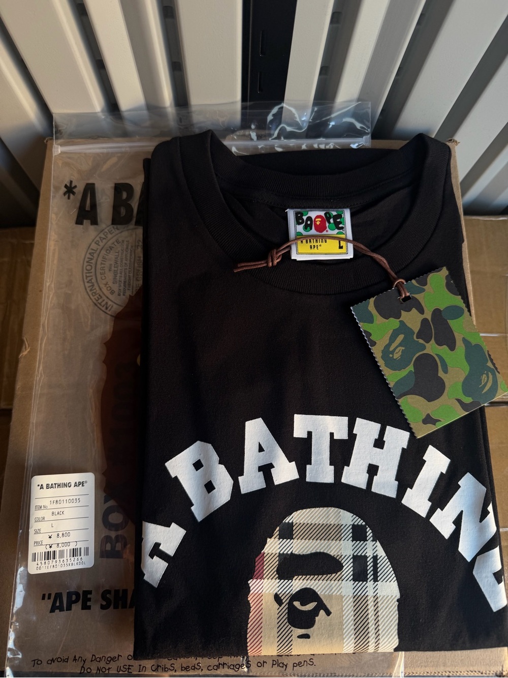 Bape check college tee Large